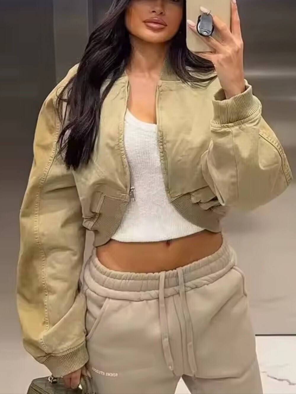 Bomber Jackets for Women Zipper Cropped Jacket Woman Outerwears Casual Womens Co